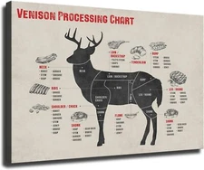 Meat Cutting Poster Venison Deer Butcher Processing Chart Canvas Wall Decor Art