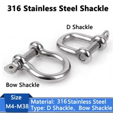 316 Stainless Steel D Shackle & Bow Shackles A4  Marine Grade Sizes M4 M5 M6-M38