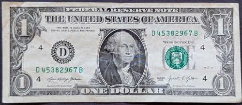 Billete de $1 2021 serie elegante, escalera mixta dispersa completa 2 a 9, D 45382967 B - Imagen 2 de 3