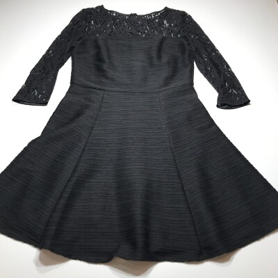 Just Taylor Dress Womens Sz 10 Crinkle w/ Lace Sleeve Swing Skirt Black  Cocktail | eBay