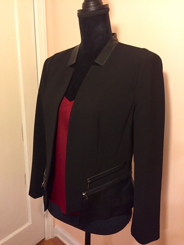 Rebecca Taylor Leather Trim New Black Jacket Size 10 - Picture 4 of 10