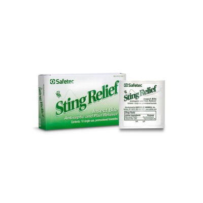 Safetec Sting Relief Wipes For Insect Bites & Stings 52015 10 Wipes per Box