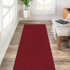Custom Size Stair Hallway Runner Rug Non Slip Rubber Back SOLID RED