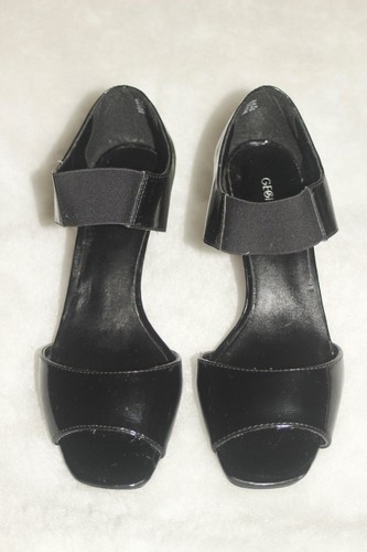 GEORGE Heels Shoes Open Toe Strap Black Patent Sz 8.5 M *G++ - Picture 2 of 5