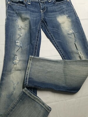 BKE Stella Blue Jeans Tag 30x29.5 Straight Leg Distressed Stretch Denim 32x29