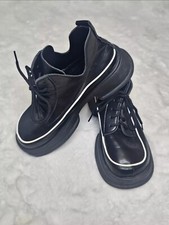 Women's Chunky Thick Block Heel Black Leather Short Lace Up Boot Fashion