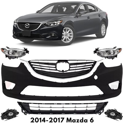 Front Bumper Cover Primed & Headlight Assembly Kit 2014-2017 Mazda 6