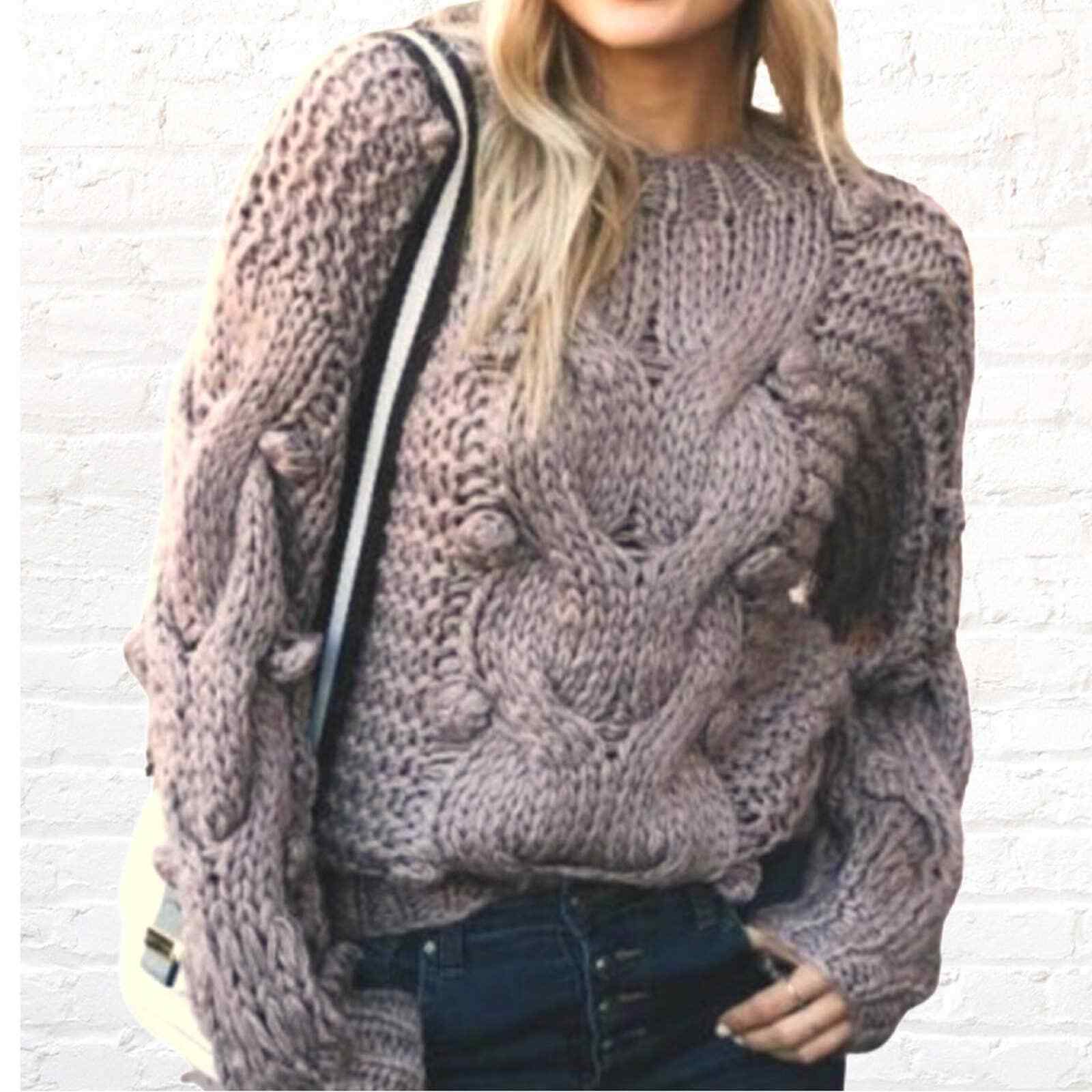 Amaryllis Chunky Knot Cable Knit Pullover Sweater Size 2X Tan Crew Neck Knit  | eBay