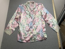 Victoria's Secret Gold Label Pajama Top Pink Floral Satin Lace Neck Sz P Vtg 90s