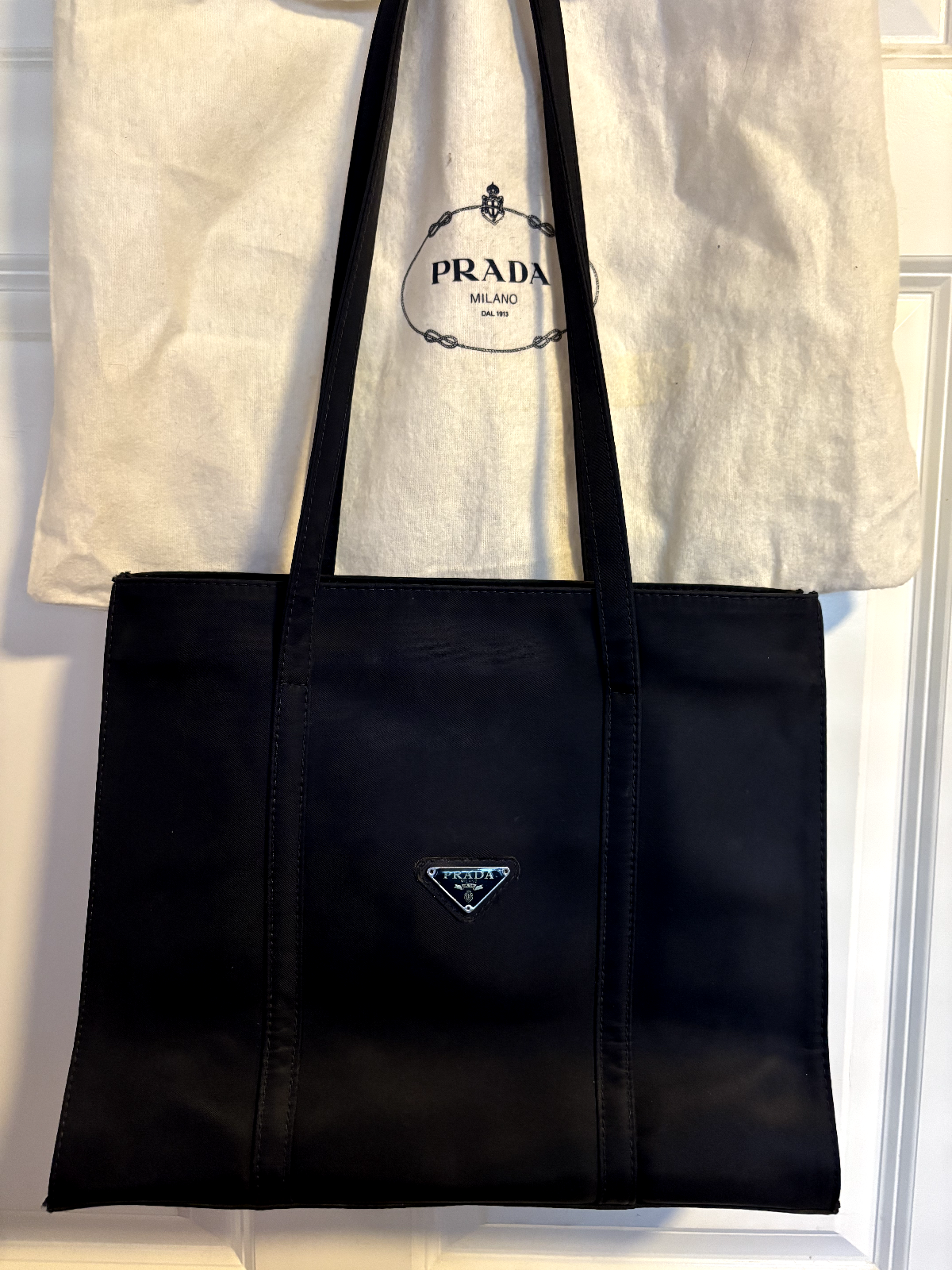 PRADA Navy Blue Nylon Tote Bag – Elegant Durable Versatile Designer Handbag