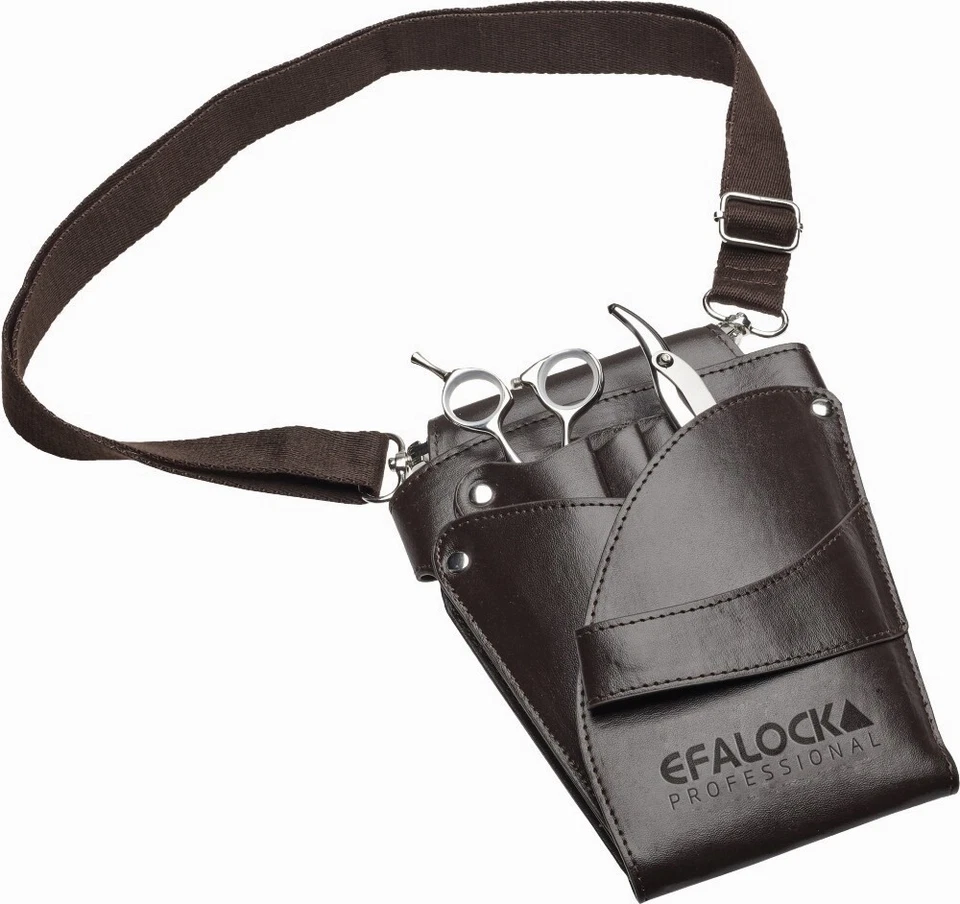 Efalock Friseur Werkzeug Tasche Gürtel Scherentasche Holster braun Kunstleder