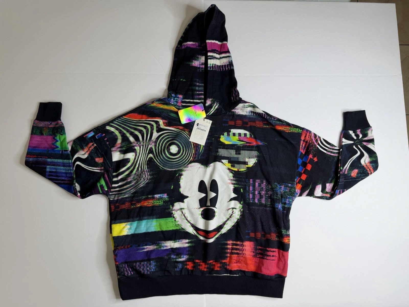 DESIGUAL Disney Mickey Mouse Digitized Hoodie Womens Size S Oversized FadedBlack