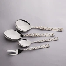 Handcrafted Custom (royal) Chef 28 Pcs Stainless Steel Cutlery Set Lily Design