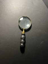 Vintage Magnifying Glass Brass Frame Carved Handle