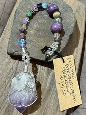 Polished Amethyst Crystal Multi Colored Beaded Suncatcher, Crystal Decor