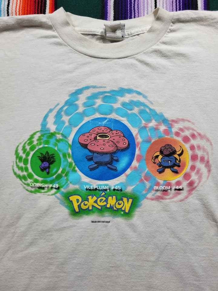 复古 Pokemon Oddish Gloom Vileplume 1999 任天堂 T 恤,尺寸 Youth L — 第 2/4 张图片