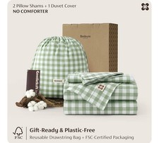 Duvet Cover Willow Green Queen 100 Washed Cotton 90x90 Reversible 3pcs