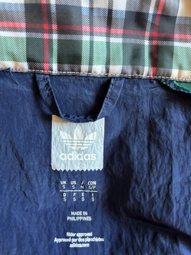 Adidas Skateboarding Full Zip Windbreaker Mens Small Blue Green Plaid Preppy EUC - Picture 6 of 6