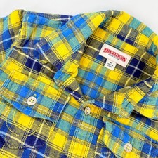 True Religion Kids Boys 4T Yellow Blue Plaid Long Sleeve Flannel Shirt Western