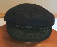 Vtg Greek Fisherman Cap Hat W/Headband Wool Blend Made in Greece Black Sailor