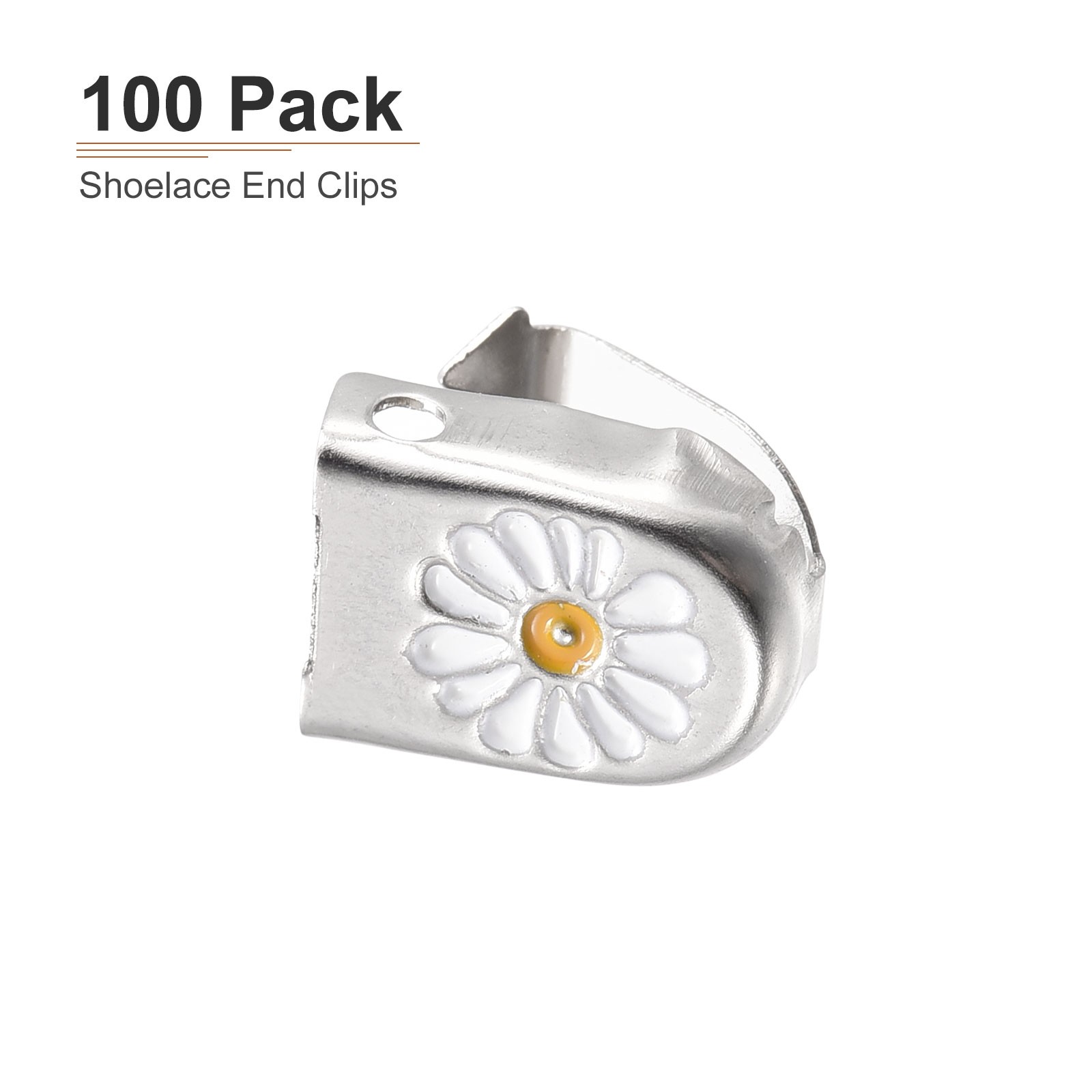 100Pack 10mmx7mm(LxW) Shoelace End Clips Copper Elastic Shoe Laces Clip Silver