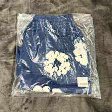 DENIM TEARS Men's Blue Fleece Sweat Shorts Logo Drawstring Pockets 7"