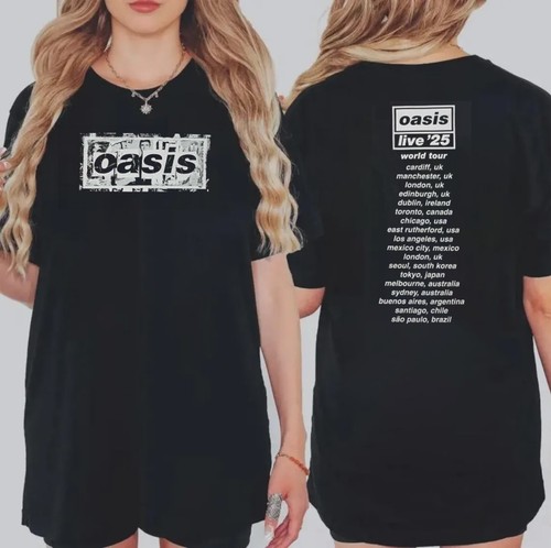 Oasis '1996 Tour Horizontal Stripes' T-shirt Eco Ringer Bianca E Nera - NUOVO - Foto 2