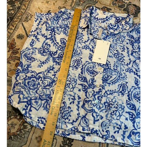Top Caroline Constas New York in lino NUOVO blu e bianco cottage comfort taglia L - Foto 9 di 9