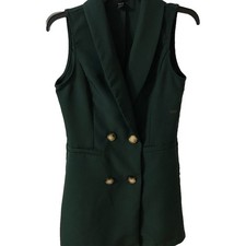 Shein Sleeveless Green Dress S Wrap 4 Buttons Collard V-Neck Bust:36” Length:32”