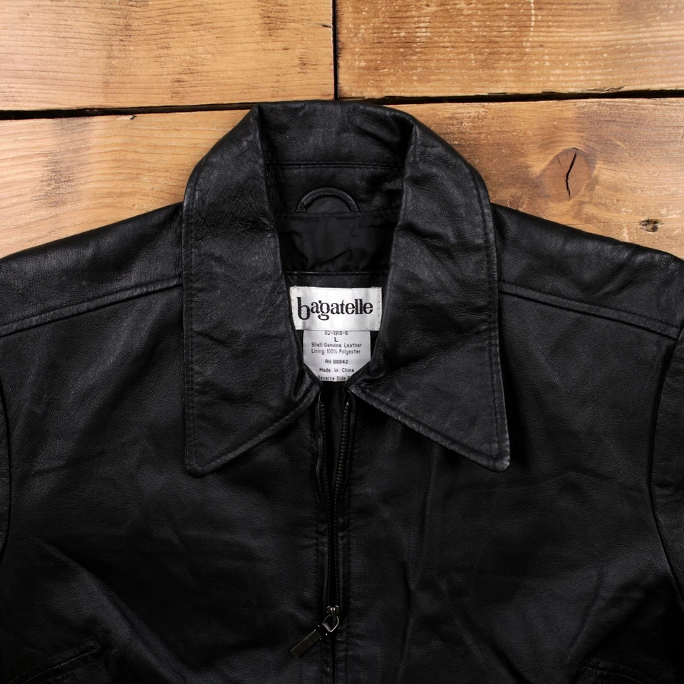 Chaqueta de cuero Bagatelle vintage años 90 abrigo de coche negro para mujer Foto 3 de 4