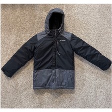 Columbia Kids Boys M 10-12 Insulated Hooded Jacket Black Grey SB5022 Puffer Coat