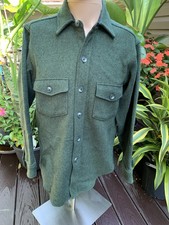 Vintage 1970s 80s Woolrich Wool Shirt Jacket Sz. M USA Green Herringbone Tweed