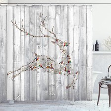 Ambesonne Deer Shower Curtain, Colorful Animal Silhouette Various Christmas Elem