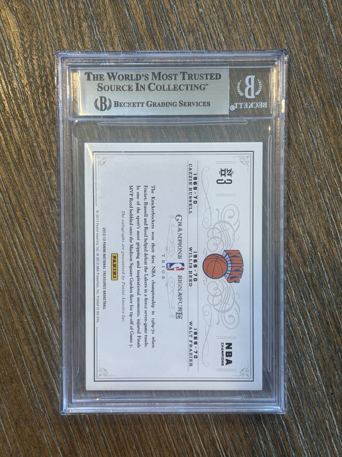 2012 National Treasures Walt Frazier Willis Reed Cazzie Russell Auto /10 BGS 8 view 2