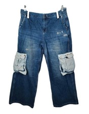BDG Jeans Cargo Women  s Sz 30 Baggy Wide Leg Y2K Blue Skater 32x30.5" Urban