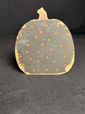 Rustic Wood Block Pumpkin Polka Dot Halloween Fall Shelf Sitter Decor Distressed