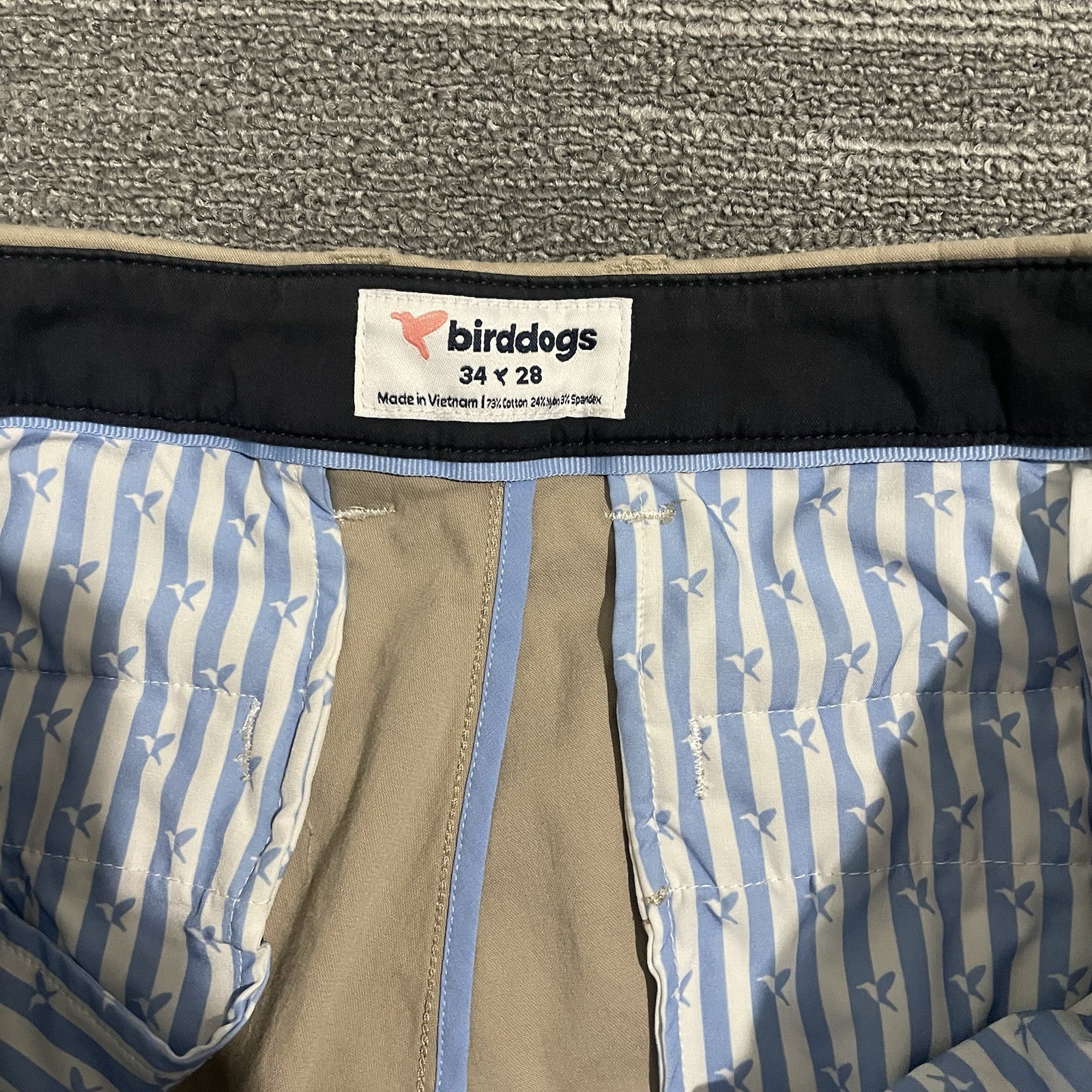 Birddogs Pants Mens 34x28 Beige Unlined Performance Chinos Cotton Blend Stretch*