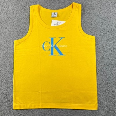 Calvin Klein Jeans Tank Top Juniors Medium Yellow Logo Vintage Made in USA NWT