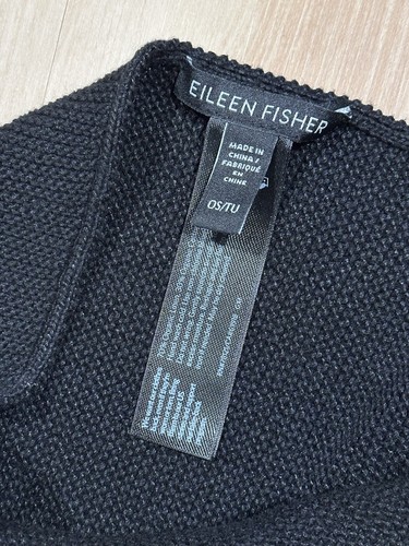 Eileen Fisher Organic Linen Cotton Black Knit Asymmetrical Cape One Size RN78121 - Picture 3 of 6