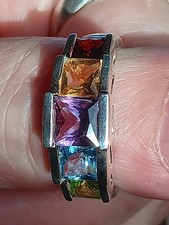 Sterling Silver Amethyst, Blue Topaz, Citrine, Garnet  Peridot Ring Size 8