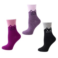 Women Winter Faux Wool Crew Socks Cute Cartoon for Cat Print Thermal Warm Hosier