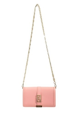 Versace Pink 100% Leather Greeca Chain Clutch Wallet Shoulder Bag