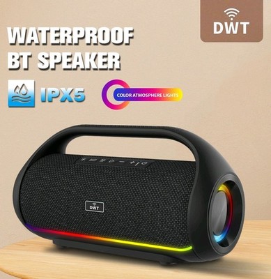 BASS BOOST PORTABLE SPEAKERS WIRELESS WATERPROOF RGB LIGHTS IPX5 | GREY