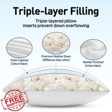 MIULEE 20x20" Feather Down Pillow Insert Soft Fluffy Cotton Fabric Prevents Leak