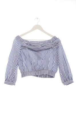 ZARA BASIC Carmen-Bluse Damen Bluse Gr. DE 36 weiß-blau Casual-Look