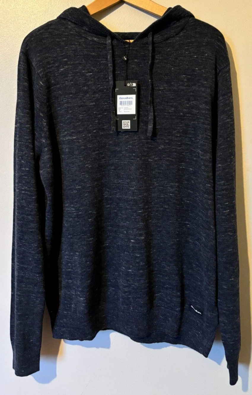 Threadbare Knitted Cotton Hoodie Bridgenorth Large BNWT RRP £50 Space-Dye Navy