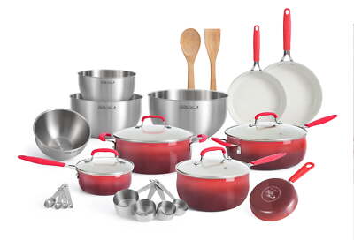 The Pioneer Woman 25 Piece Ceramic Nonstick Aluminum Easy Clean Cookware  Set