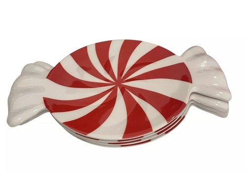 Peppermint Candy Shaped Christmas Melamine Appetizer Plate Set 4 Red White New - 第 9/10 張圖片