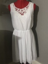 Cato Sz S White Lace Pleated Dress Sundress Wedding Simple Elegance