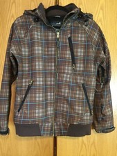 Women’s Empyre Snowboarding Jacket Brown Plaid Coat W/ Hood Sz Small